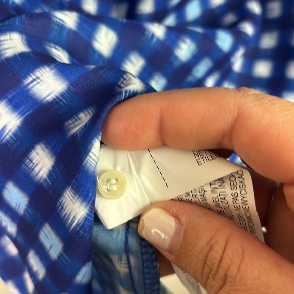 Zara Basic Blue White Checkered Plaid Pattern Button Down Satin Shirt size XS - Picture 7 of 12